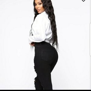 FASHION NOVA BLACK DISTRESSED JEANS HIGH WAISTED 3